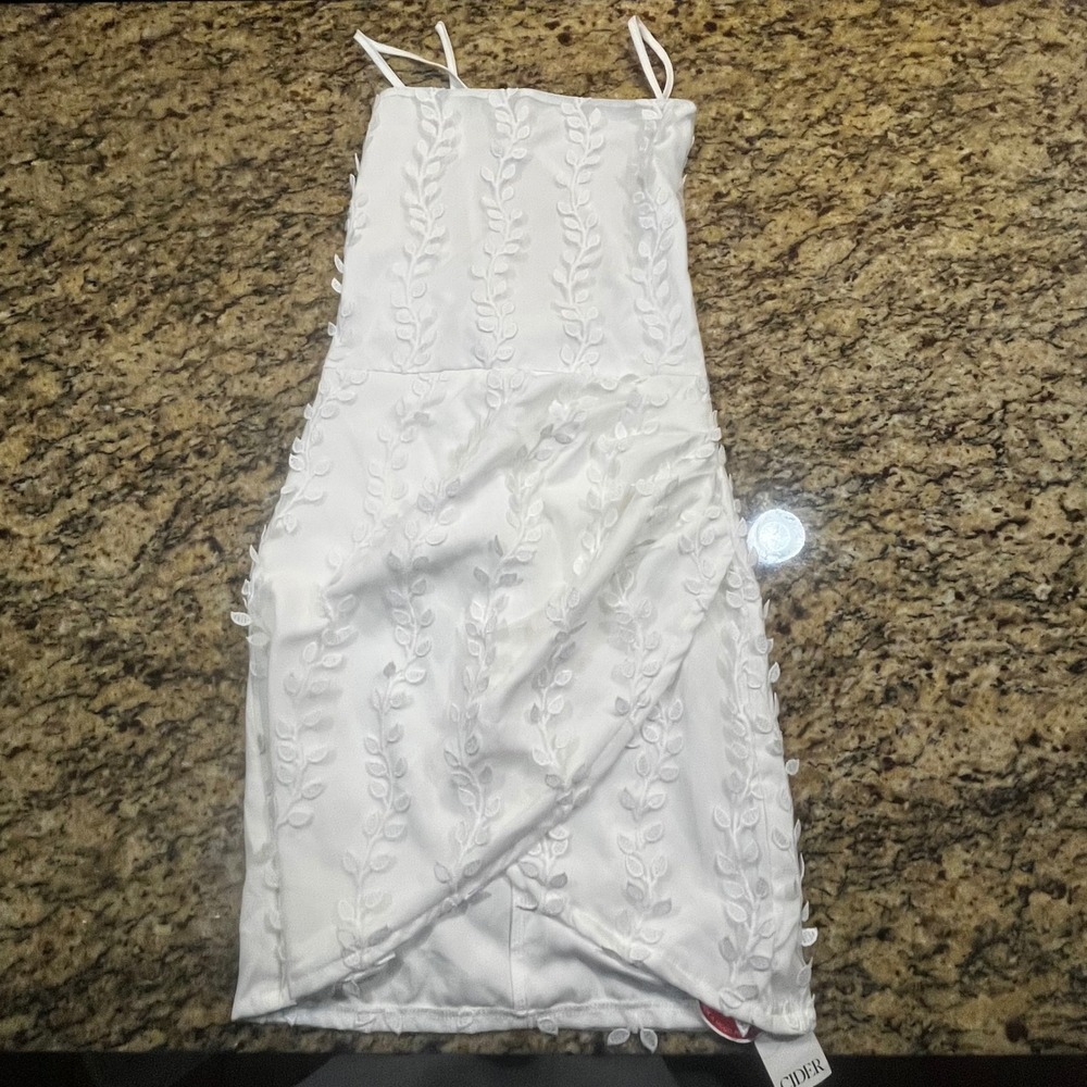 NEW Cider White‎ Leaf Embroidered Lace Up Back Mini Dress Small Tulip